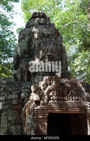 Siem Reap Cambodia,  Eastern entrance carved with four faces  to the 12th Century Ta Som Stock Photo