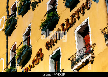 The Exterior Of The Hotel Cavalletto Reflected In A Canal, Venice, Italy Stock Photo