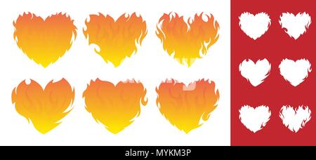 Burning Heart icon set Stock Vector