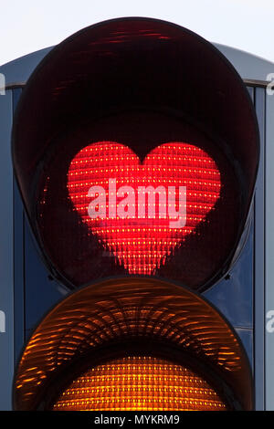 Traffic light with red heart, Akureyri, Iceland Stock Photo