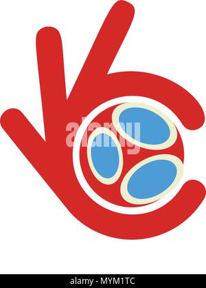 Soccer league logo, agreement football signal, best sport choice red vector icon, fingers show okay sign, soccer time. Stock Vector