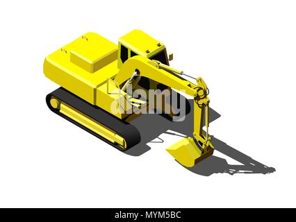 Heavy excavator isolated on white. Modern isometric construction vehicle illustration. Stock Vector