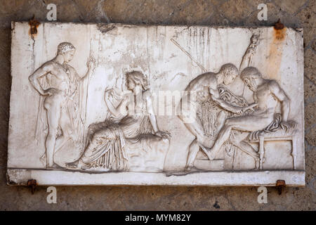 Relief of Telephus (son of Hercules the mythical founder of the city) in the House of Relief of Telephus at Herculaneum, Ercolano, Naples, Campania, I Stock Photo
