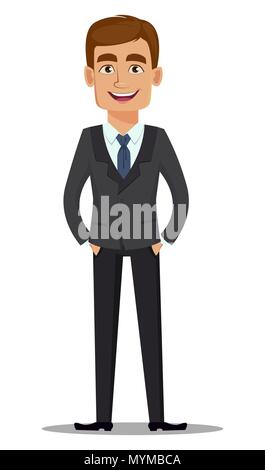 Handsome banker in business suit. Cheerful cartoon character wearing a ...