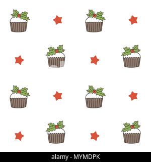 cute christmas cupcake seamless vector pattern background illustration Stock Vector