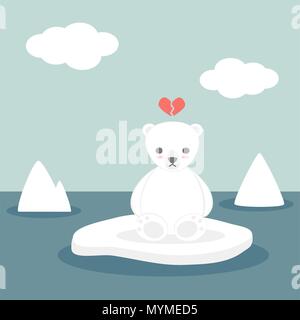 cute lovely cartoon vector white polar bear on ice Stock Vector