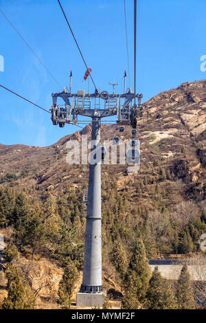 BADALING, CHINA - MARCH  13, 2016: Great Wall of China. A cable car taking visitors up to the Great Wall of China. Stock Photo