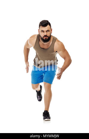 man running forward on white background Stock Photo