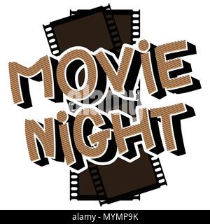 Abstract Movie Night Cinema Flat Background with Reel, Old Style Ticket