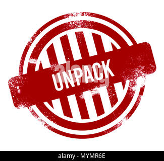 Unpack - red grunge button, stamp Stock Photo