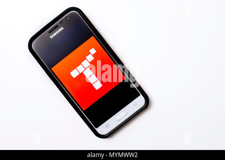 Illustrative Editorial image of a Samsung smartphone with the Tynker App logo on the screen. Stock Photo