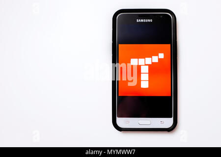 Illustrative Editorial image of a Samsung smartphone with the Tynker App logo on the screen. Stock Photo