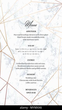Wedding Menu template card of Geometric design. Stock Vector