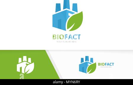 Vector factory and leaf logo combination. Industry and eco symbol or icon. Unique manufacturing and organic logotype design template. Stock Vector