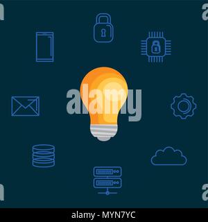 bulb with internet security icons vector illustration design Stock Vector