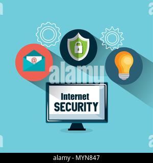 computer display with internet security icons vector illustration design Stock Vector