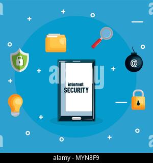 smartphone with internet security icons vector illustration design Stock Vector
