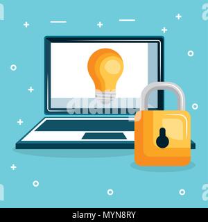 laptop with internet security icons vector illustration design Stock Vector