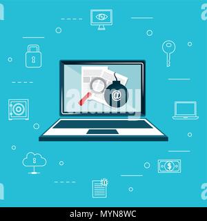 laptop with internet security icons vector illustration design Stock Vector