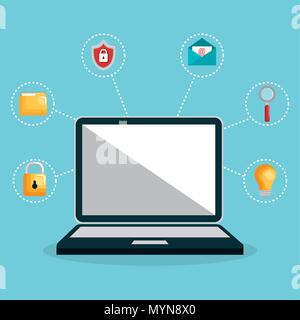 laptop with internet security icons vector illustration design Stock Vector