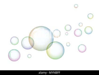 Soap bubbles with reflections on a white background Stock Vector