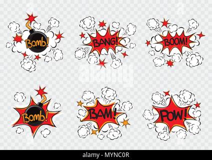 explode cartoon illustration set Stock Vector