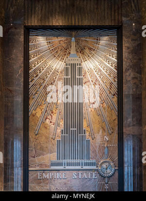 Aluminum relief in Empire State Building, New York City, USA Stock Photo