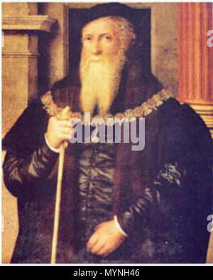 . English: Artist: Guillim [William] Scrots (Flemish; Royal court painter in England from 1545); Title: Portrait of Sir Anthony Wingfield; Medium: Oil on canvas; Size: 89 x 72.5 cm. (35 x 28.5 in.) Portrait sold at Sotheby’s, London, 10 July 1991, Lot 7A, est. £35,000-£50,000; Provenance: Revd John Long of Saxmundham & Coddenham, T. Humphrey Ward (sold 1912), L.D. Cunliffe of Trelissick, Cornwall. 1 January 1550. Guillim [William] Scrots 433 Portrait of Sir Anthony Wingfield Stock Photo