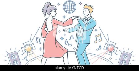 Partner dance - modern line design style illustration Stock Vector
