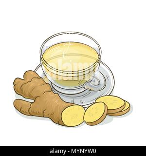 cup of ginger tea illustration on white background Stock Vector