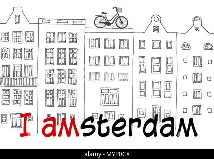 Amsterdam, Netherlands. Sketch dutch traditional historical buildings. Vector illustration Stock Vector