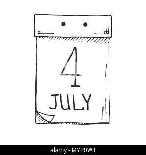 Sketch of a tear-off calendar. The date is 4 July. Vector Stock Vector