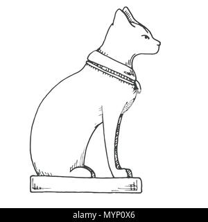 The sketch of Bastet. Egyptian cat isolated on white background. Vector Stock Vector