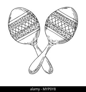 Sketch of maracas isolated on white background. Vector Stock Vector