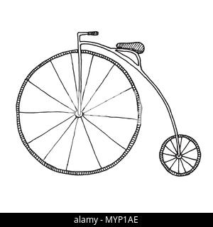 Sketch of Penny-farthing. Bicycle isolated on white background. Vector illustration Stock Vector