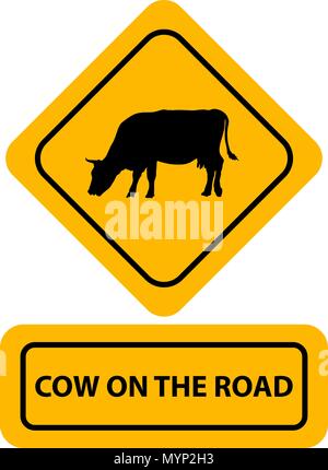 Cow sign on the road Stock Vector