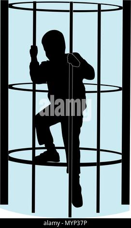 A boy climbing on the jungle gym at the park Stock Vector