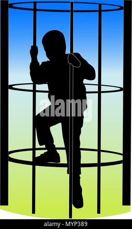 A boy climbing on the jungle gym at the park Stock Vector