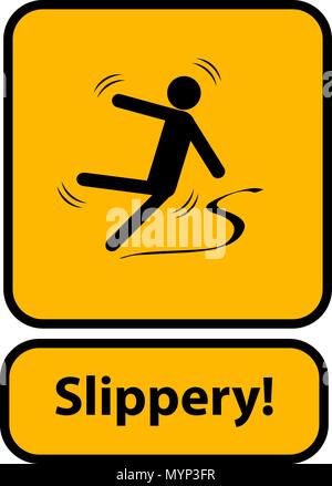 Slippery warning yellow sign Stock Vector