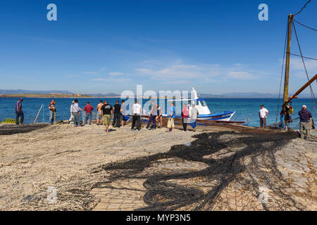 Carloforte, Island of San Pietro, Italy - 08 May 2014: 'Mattanza' is an ancient fishing technique based on nets. In Sardinia (southern Italy) there we Stock Photo