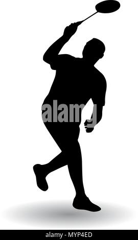 Young man playing badminton silhouette vector illustration Stock Vector