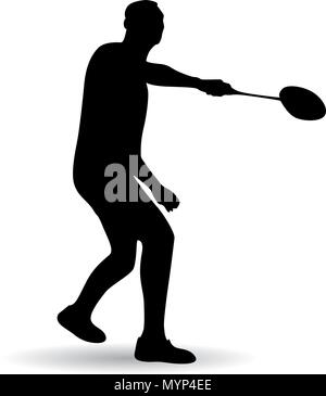 Young man playing badminton silhouette vector illustration Stock Vector
