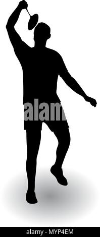 Young man playing badminton silhouette vector illustration Stock Vector