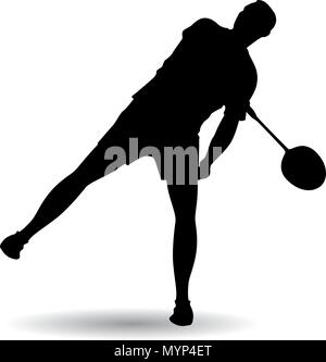 Young man playing badminton silhouette vector illustration Stock Vector