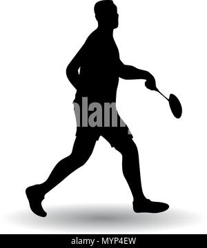Young man playing badminton silhouette vector illustration Stock Vector