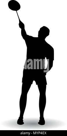 Young man playing badminton silhouette vector illustration Stock Vector