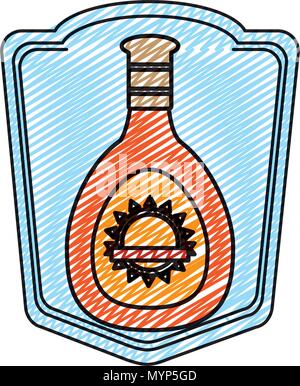 doodle wiskey liquor bottle beverage emblem Stock Vector