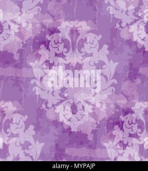 Vintage Baroque seamless texture pattern Vector. Wallpaper ornament decor. Textile, fabric, tiles. Violet color Stock Vector