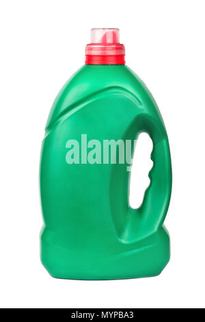Large green plastic bottle with gel for washing isolated on a white background Stock Photo