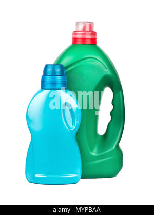 Large and small plastic bottle with a gel for washing on a white background Stock Photo